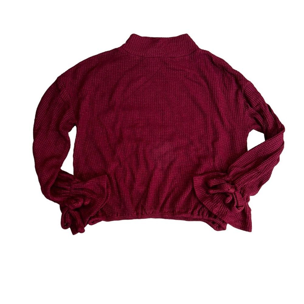 Burgundy Mock Neck Waffle Knit Sweater